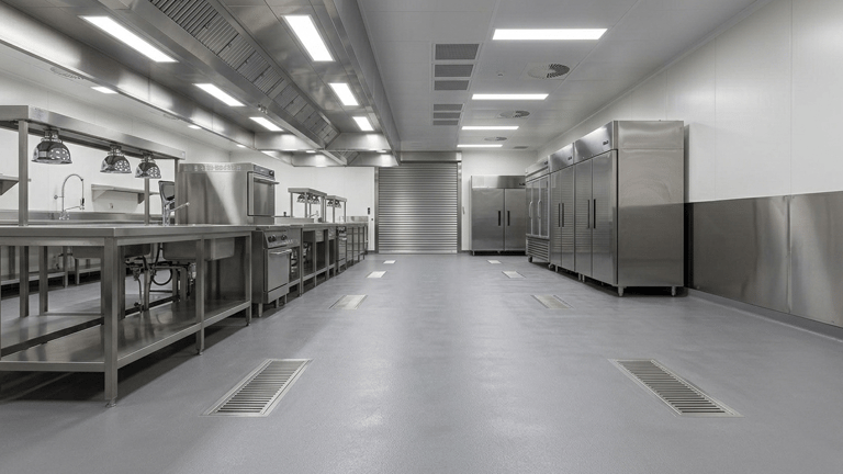 Polyuretaanisemettilattia harmaa keittiö